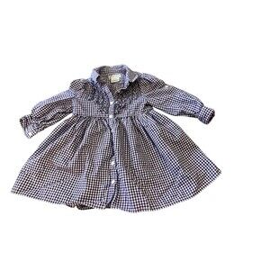 Ralph Lauren Baby Girl Shirt Dress 12M Purple White Gingham Ruffle Front
